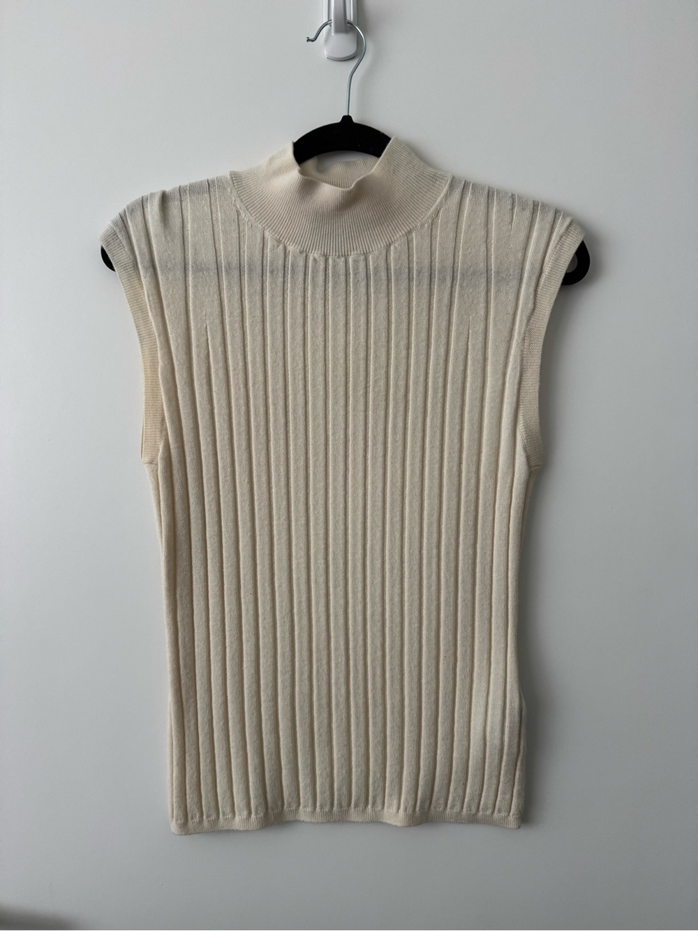 Banana Republic Cream Ribbed Merino Wool Sleeveless Mock Neck Top
